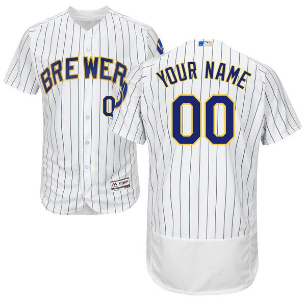 Men Milwaukee Brewers Majestic Alternate White Royal Flex Base Authentic Collection Custom MLB Jersey